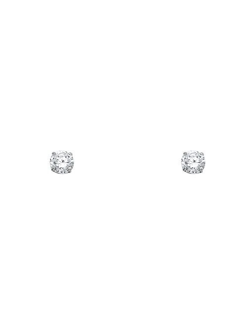 The World Jewelry Center 14k White Gold 4mm Round Solitaire Basket Set Stud Earrings with Screw Back - 12 Different Color Available