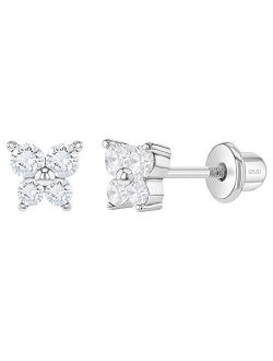 925 Sterling Silver Elegant 5mm Clear Cubic Zirconia Butterfly Shaped Girl’s Screw Back Earrings Toddlers & Young Girls