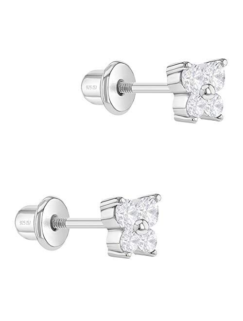 925 Sterling Silver Elegant 5mm Clear Cubic Zirconia Butterfly Shaped Girl’s Screw Back Earrings Toddlers & Young Girls