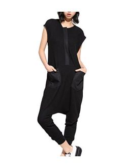 ellazhu Women Summer Black Harem Pants Rompers Sleeveless Jumpsuits