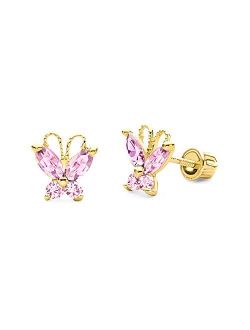 The World Jewelry Center 14k Yellow Gold Butterfly Stud Earrings with Screw Back - 4 Different Color Available