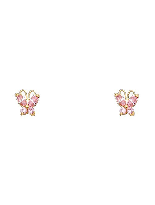 The World Jewelry Center 14k Yellow Gold Butterfly Stud Earrings with Screw Back - 4 Different Color Available