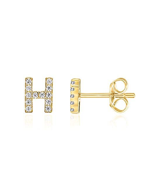 PAVOI 14K Yellow Gold Plated Sterling Silver CZ Alphabet Letter Earrings | Initial Earrings for Girls