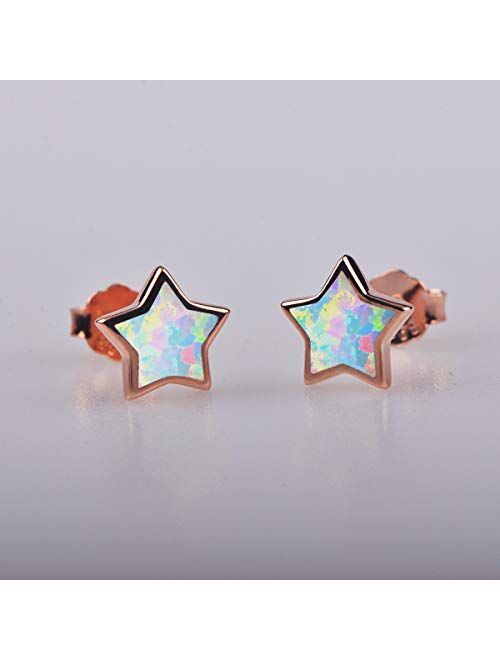 Rose Gold Star Earrings for Girls, Hypoallergenic Fire Opal Stud Earrings For Women ARSKRO S925 Sterling Sliver Little Small Tiny Cute Earring Jewelry Gifts for Sensitive