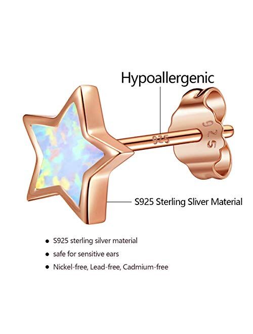 Rose Gold Star Earrings for Girls, Hypoallergenic Fire Opal Stud Earrings For Women ARSKRO S925 Sterling Sliver Little Small Tiny Cute Earring Jewelry Gifts for Sensitive
