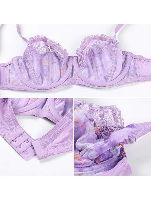 DELIMIRA Women's Non Padded Floral Lace Underwire Balconette Bra Plus Size