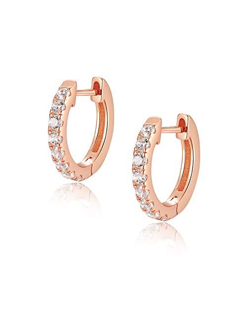 Jewlpire 925 Sterling Silver Huggie Hoop Earrings for Women Girls - 18K Gold Plated Diamond Cut AAAAA+ CZ Sparkle Hoop Earrings Cuff Stud, Hypoallergenic Girls Cartilage 