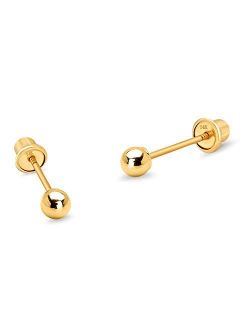 14k Yellow Gold 2,3,4,5,6mm Plain Hollow Gold Ball Children Screw back Baby Girls Stud Earrings