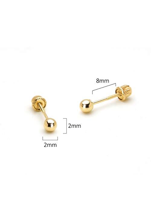 Lovearing 14k Yellow Gold 2,3,4,5,6mm Plain Hollow Gold Ball Children Screw back Baby Girls Stud Earrings