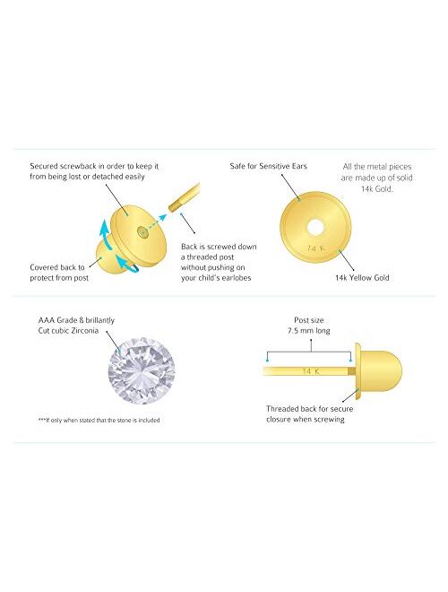 Lovearing 14k Yellow Gold 2,3,4,5,6mm Plain Hollow Gold Ball Children Screw back Baby Girls Stud Earrings