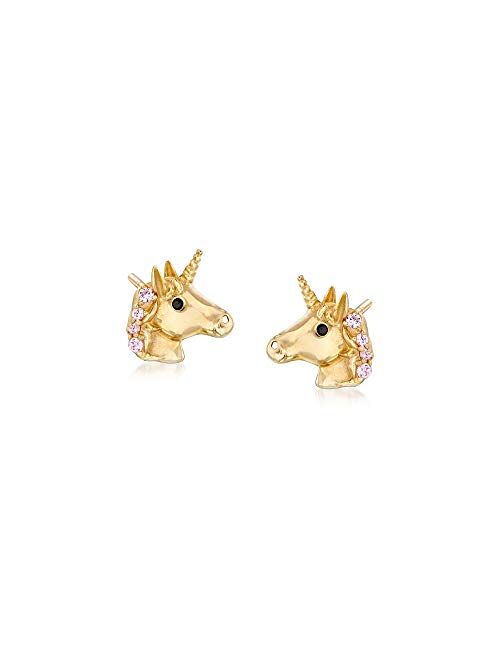 Ross-Simons Child's Pink and Black Cz-Accented Tiny Unicorn Stud Earrings in 14kt Yellow Gold