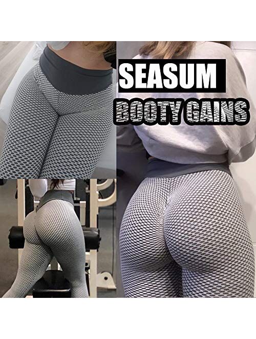 SEASUM Women's High Waist Yoga Pants Scrunched Booty Leggings Workout Running Butt Enhance Textured Tights
