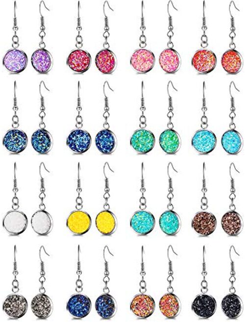 16 Pairs Faux Druzy Dangle Earrings Colorful Druzy Drop Earrings Resin Crystal Earrings for Women Girls