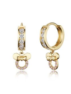 14k Gold Plated Brass Mouse Channel Cz Huggy Baby Girls Hoop Earrings