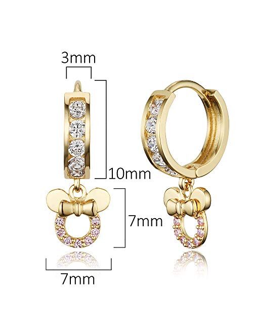 Lovearing 14k Gold Plated Brass Mouse Channel Cz Huggy Baby Girls Hoop Earrings