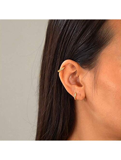 14k White Gold X Tiny Huggie Hoop Cartilage Earrings 10 Millimeters 