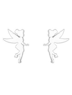 Tinkerbell Sterling Silver Fairy Silhouette Stud Earrings