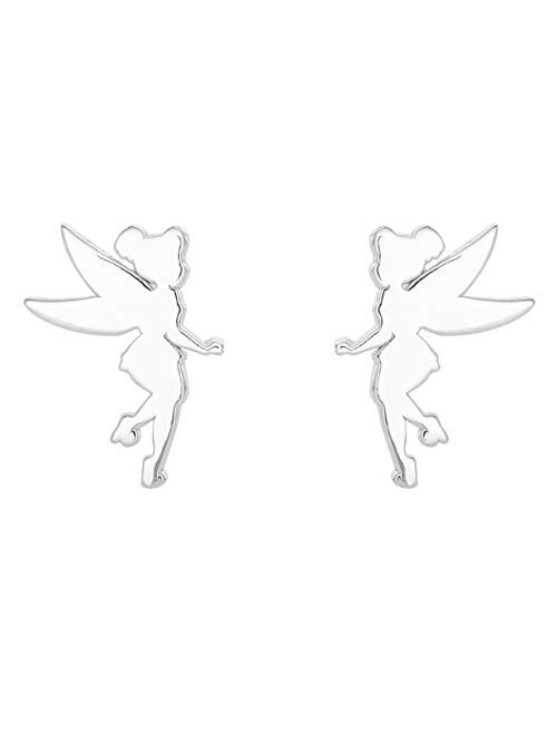 Disney Tinkerbell Sterling Silver Fairy Silhouette Stud Earrings