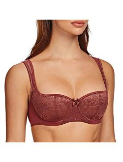 MELENECA Women's Balconette Bra with Padded Strap Half Cup Underwire Sexy Lace
