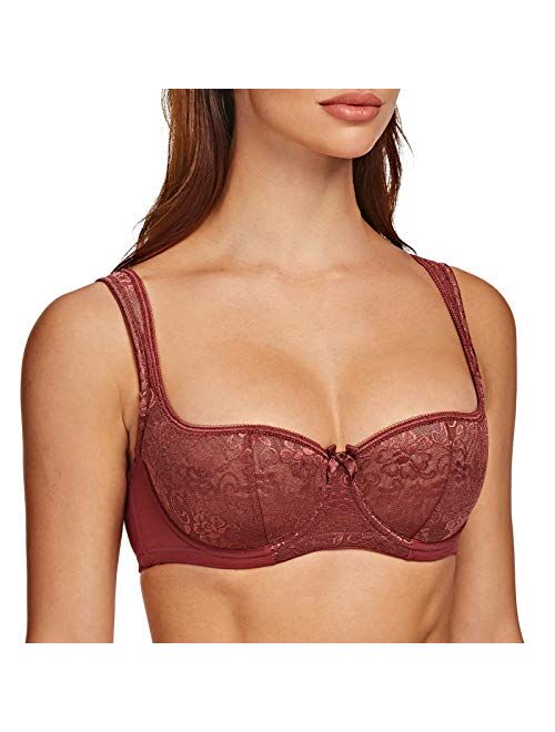 Buy MELENECA Women's Balconette Bra with Padded Strap Half Cup Underwire  Sexy Lace online