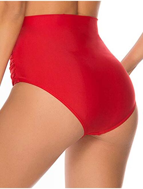 Seasum Women's Retro High Waisted Bikini Bottom Ruffle Tummy Control Tankini Briefs Swim Shorts