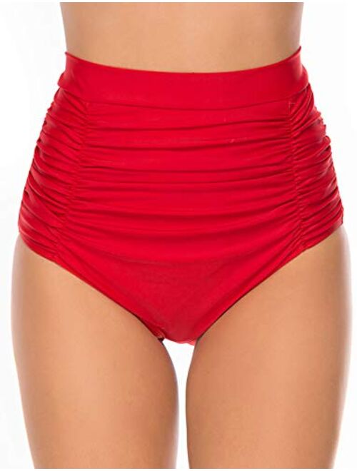 Seasum Women's Retro High Waisted Bikini Bottom Ruffle Tummy Control Tankini Briefs Swim Shorts