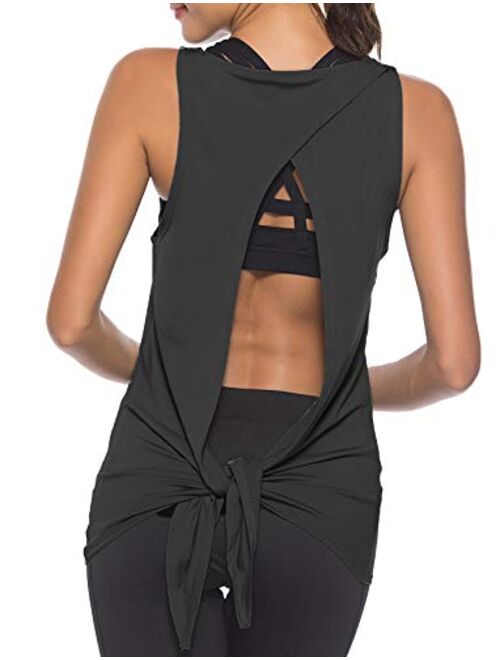 SEASUM Womens Open Back Yoga Tops Workout Clothes Cross Back Yoga Shirt Activewear Tank Top