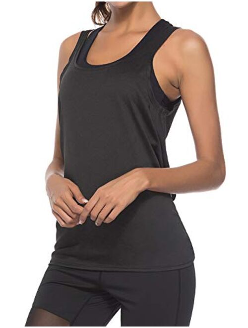 SEASUM Womens Open Back Yoga Tops Workout Clothes Cross Back Yoga Shirt Activewear Tank Top