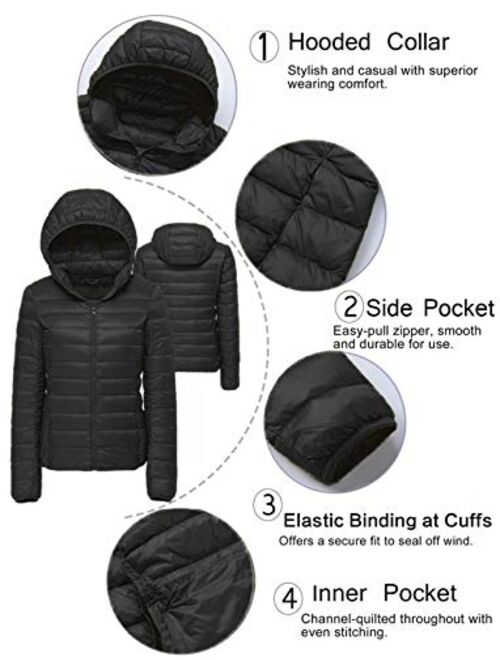 SEASUM Women's Hooded Packable Ultra Light Weight Short Down Jacket Parka Insulated Coat