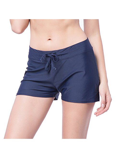 SEASUM Women's Side Shirred Swim Shorts Board Short Tankini Bottom Trunks | Plus Size | Comfort Quick Dry