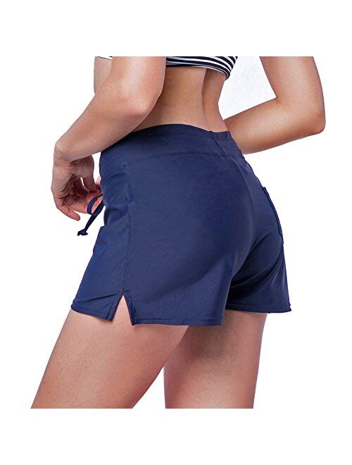 SEASUM Women's Side Shirred Swim Shorts Board Short Tankini Bottom Trunks | Plus Size | Comfort Quick Dry