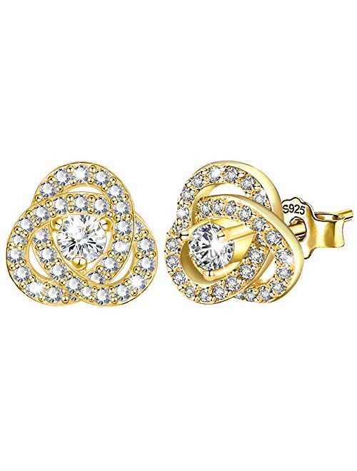 Cubic Zirconia Knot Stud Earrings - Sterling Silver Hypoallergenic Love Knot Earrings CZ Earrings for Women Girls