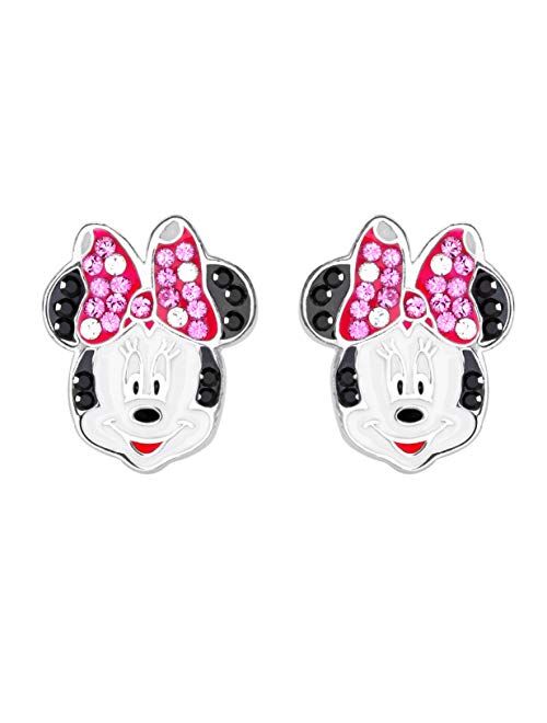 Disney Minnie Mouse Crystal Bow Sterling Silver Stud Earrings