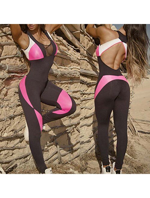 SEASUM Women Yoga Bodysuit Sleevesless Sport One-Piece Backless Sexy Bodycon Rompers Jumpsuit