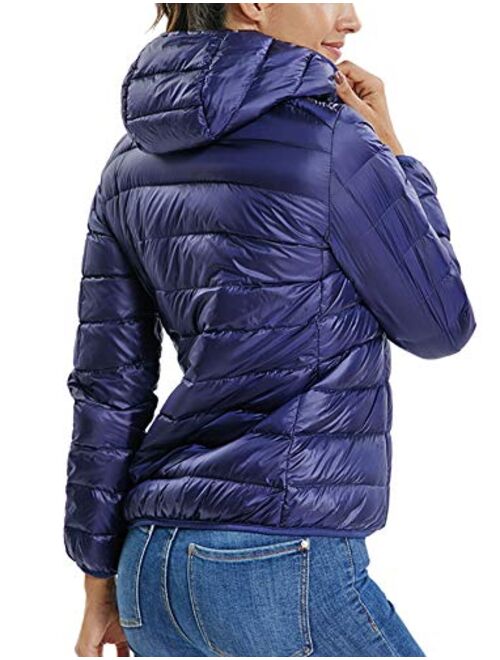 Seasum Women's Hooded Short Down Jacket Winter Windproof Coat Parkas Packable Light Weight Outwear