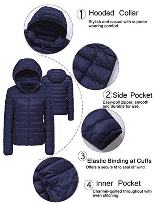 Seasum Women's Hooded Short Down Jacket Winter Windproof Coat Parkas Packable Light Weight Outwear
