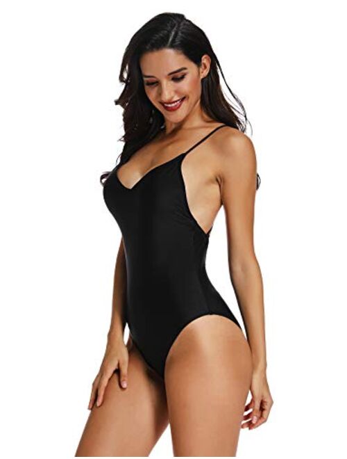 Seasum Women Sexy One Piece Swimsuit High Cut Backless Criss Cross Low Back Bathing Suit