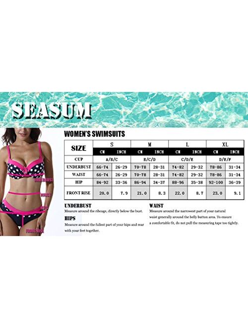 SEASUM Women's Push Up Underwire Bikini Padded Bar Swimwear Two Piece Bandeau Bathing Suits 2 Piece Swimsuits Candy Color