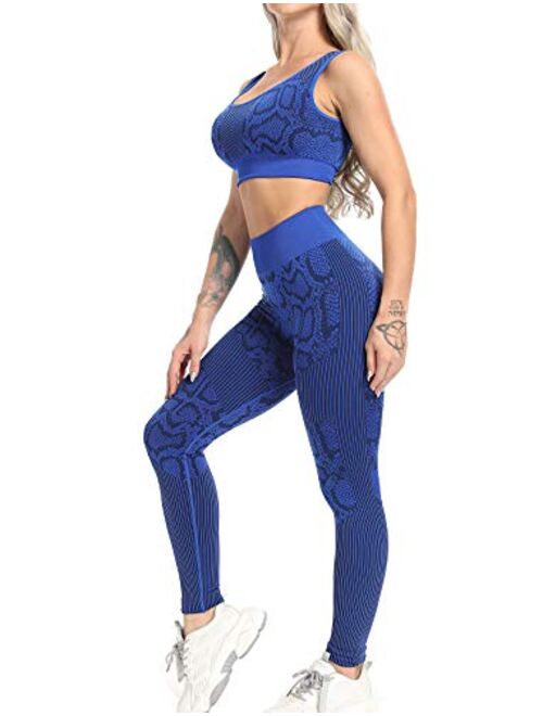 SEASUM Workout Sets for Women 2 Pieces Outfits Seamless High Waist Leggings and Crop Top Yoga Activewear Set