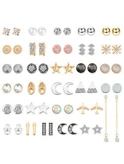 NEWITIN 30 Pairs Colorful Cute Stud Hypoallergenic Earrings Stainless Steel Earrings for Girls and Women