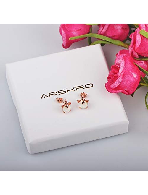 Rose Gold Unicorn Earrings for Girls, Hypoallergenic S925 Sterling Silver Stud Earrings ARSKRO Fire Opal Mini Tiny Cute Animal Earring Jewelry Gifts for Kids