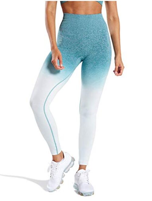 SEASUM Women's High Waist Ombre Seamless Gym Leggings Stretch Yoga Pants Running Workout Tummy Control Tights
