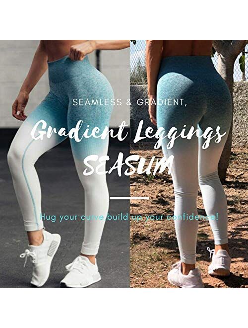 SEASUM Women's High Waist Ombre Seamless Gym Leggings Stretch Yoga Pants Running Workout Tummy Control Tights