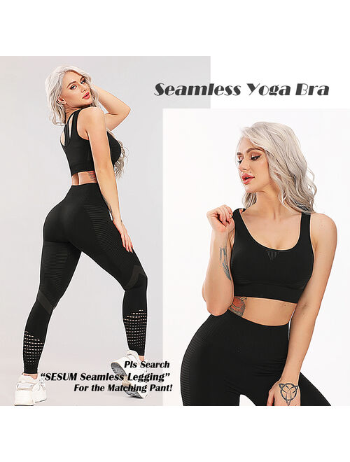 SEASUM Women's Yoga Bras Seamless High Support Workout Racerback Fitness Gym Activewears Tops Black S