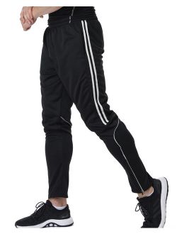 Men's Joggers Sweatpants with Zipper Pockets Elastic Waist Workout Athletic Sports Pants Streamlined Stripped Running Pants White S