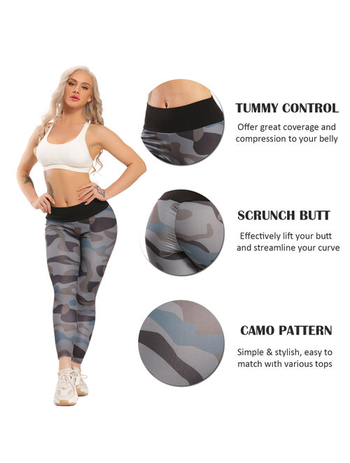 SEASUM High Waist Yoga Pants For Women Printed Tummy Control Scrunch Butt Lift Yoga Leggings Athletic Workout Running Pants Camo Gray S