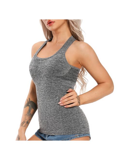 SEASUM Women Yoga Tank Tops Seamless Workout Padded Racerback Activewear Yoga Shirts Athletic Vests Tops Gray S