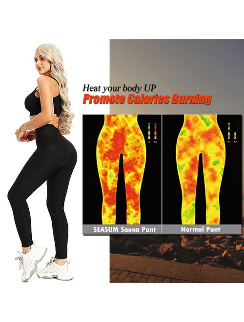 SEASUM Women Sauna Yoga Pant Fat Tummy Control Sweat Thermo Legging Hot Sweat Pants Sliver M