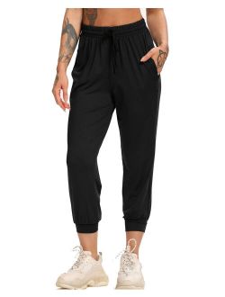 Women's Joggers Sweatpants With Pockets Drawstring Workout Running Cropped Pants Active Yoga Lounge Pants Black S
