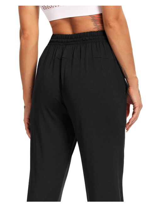 SEASUM Women's Joggers Sweatpants With Pockets Drawstring Workout Running Cropped Pants Active Yoga Lounge Pants Black S
